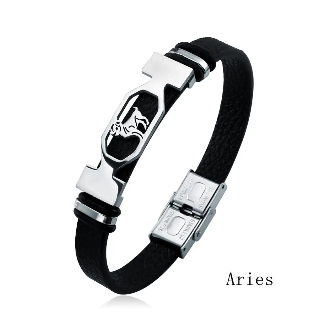 Zodiac Star Sign Stainless Steel Cuff Bracelet Astrology Jewelry