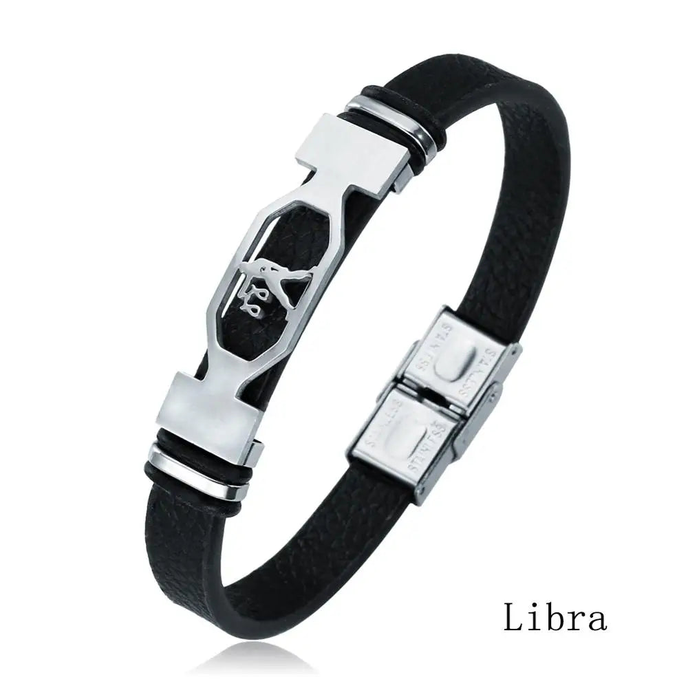Zodiac Star Sign Stainless Steel Cuff Bracelet Astrology Jewelry