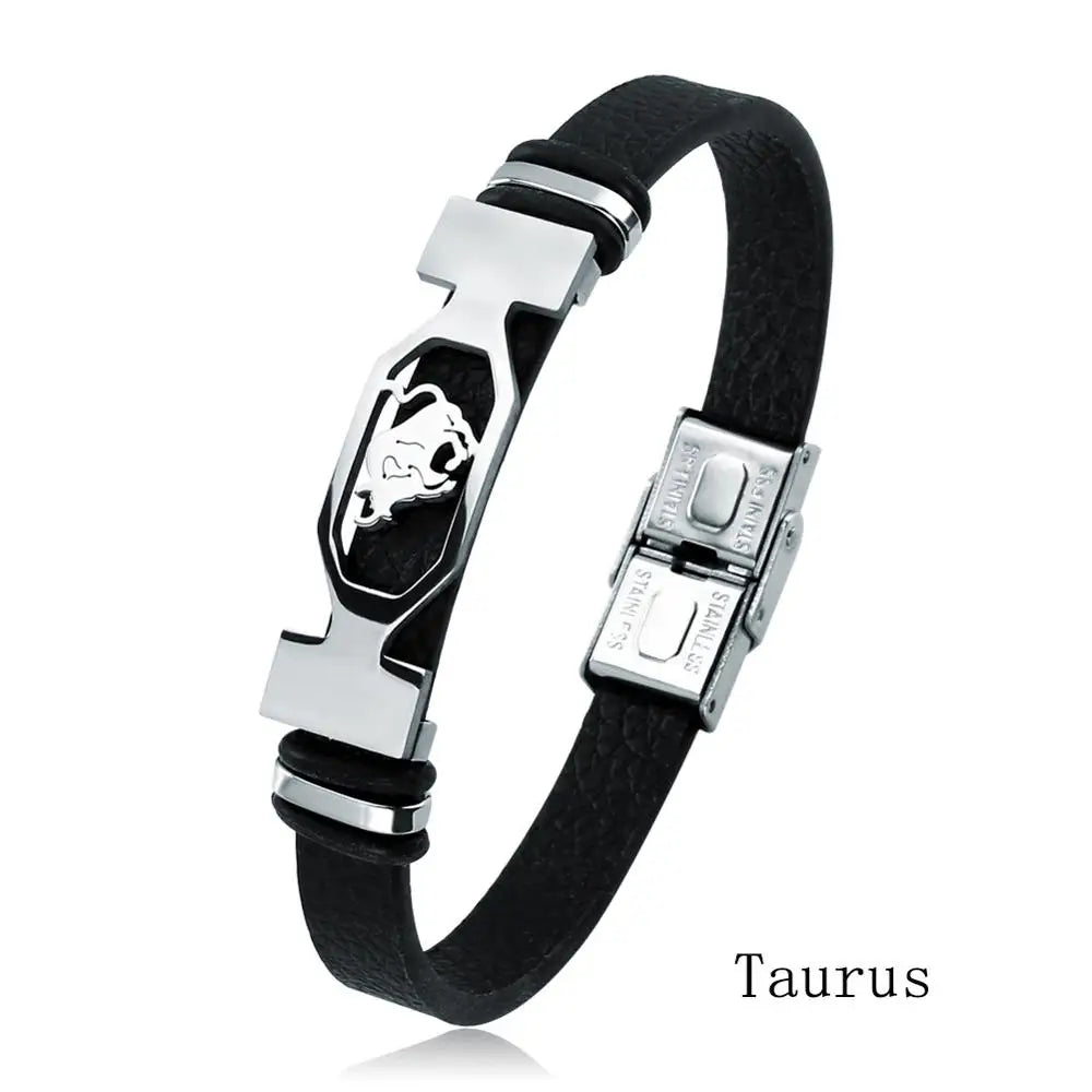 Zodiac Star Sign Stainless Steel Cuff Bracelet Astrology Jewelry
