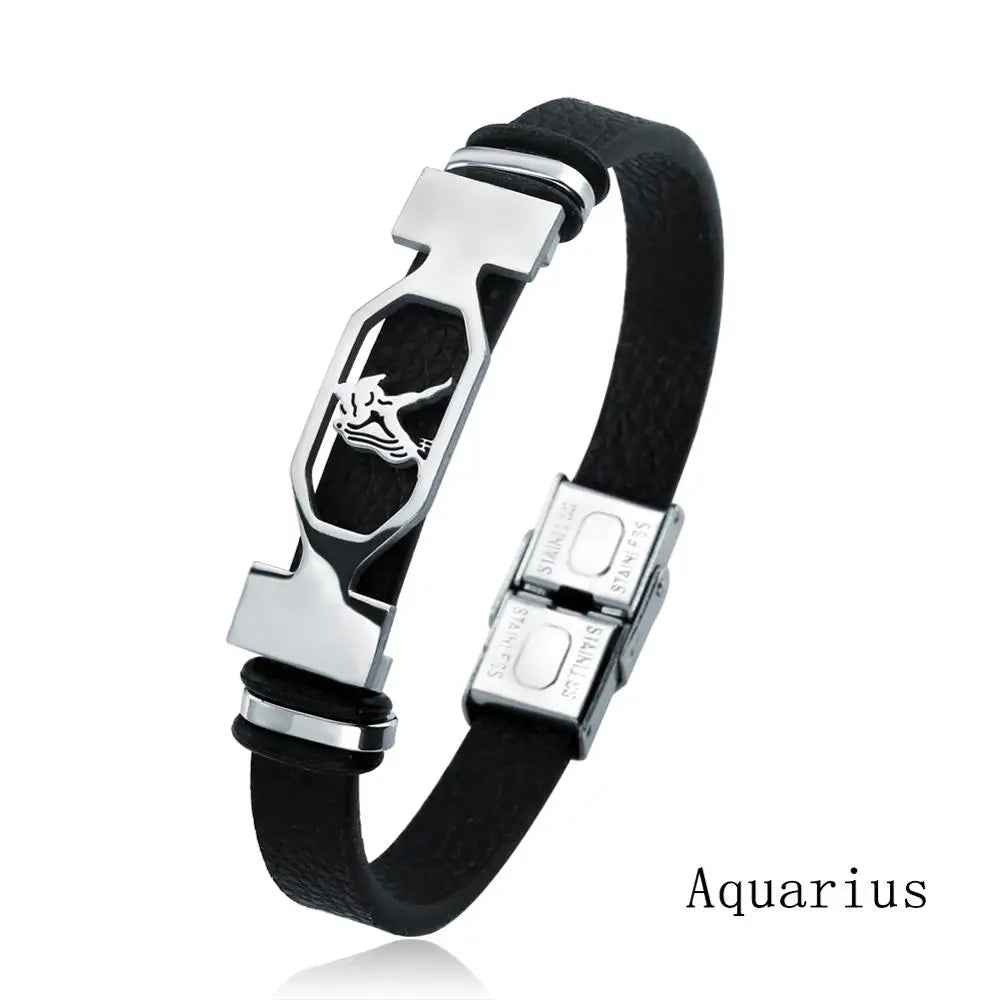 Zodiac Star Sign Stainless Steel Cuff Bracelet Astrology Jewelry