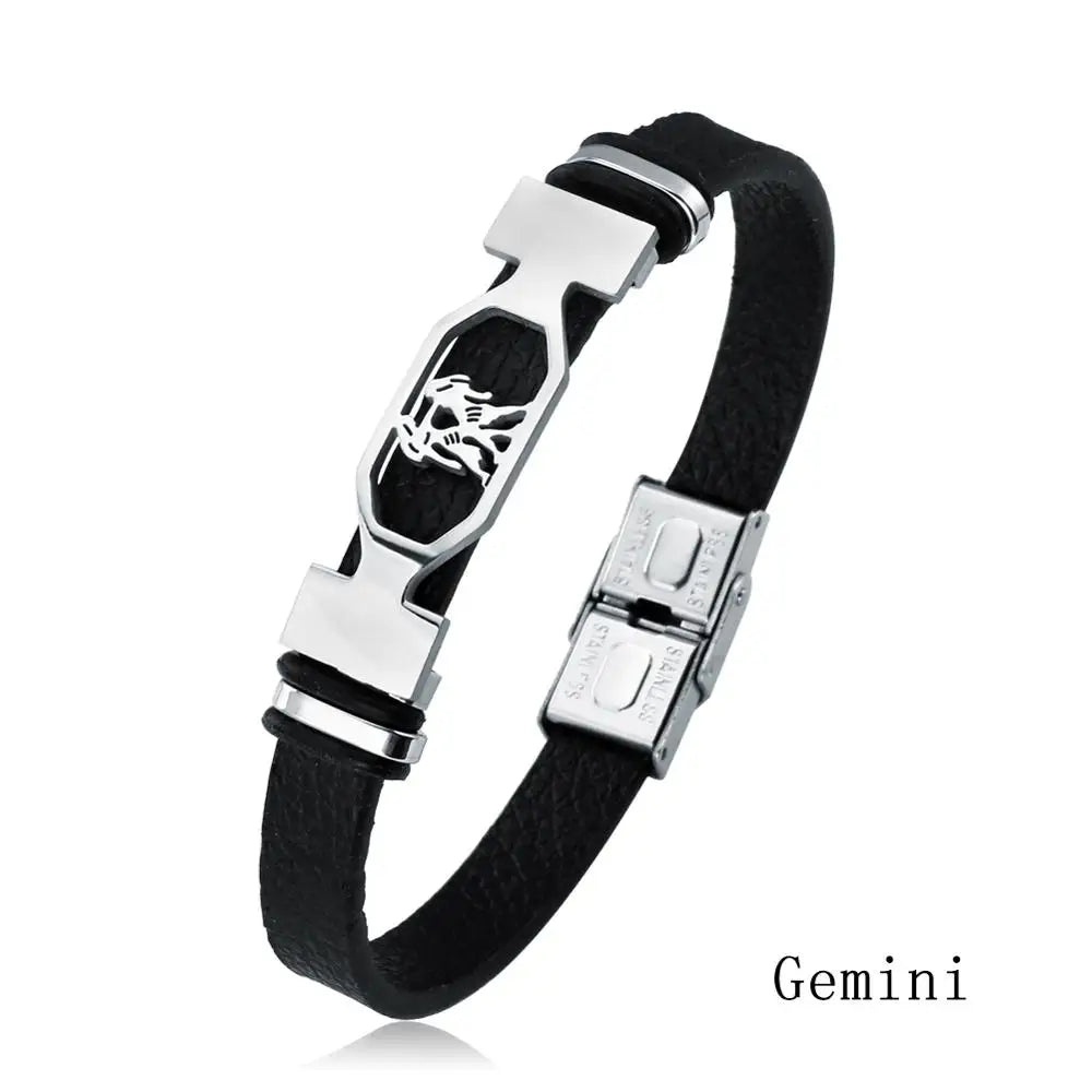 Zodiac Star Sign Stainless Steel Cuff Bracelet Astrology Jewelry