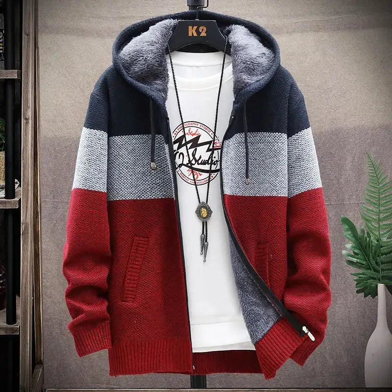 Men's Fleece Hooded Jacket Windbreaker