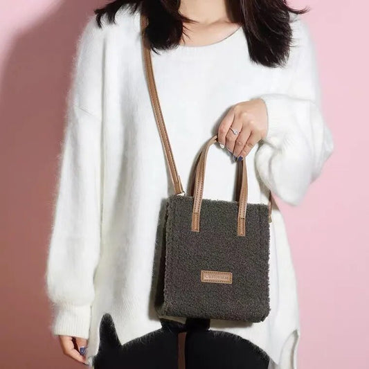 Crossbody Handbag Tote Plush Fluffy Faux-Fur-Wool Shoulder Bag Purse