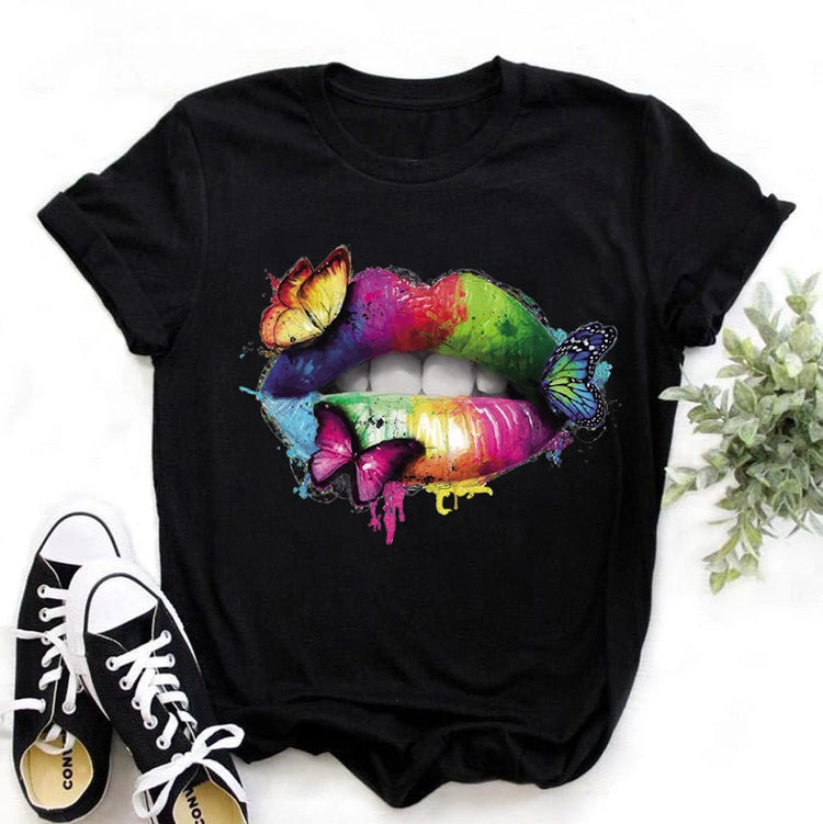 Kiss Lipstick Lips Creative Women's Soft T-Shirt Graphic Print Top