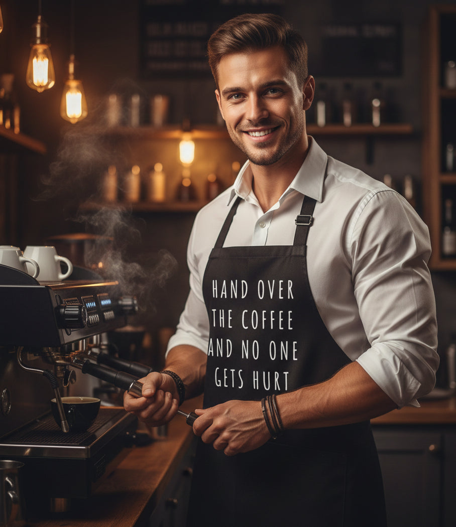 "Hand Over The Coffee" Designer Apron For Coffee Lovers