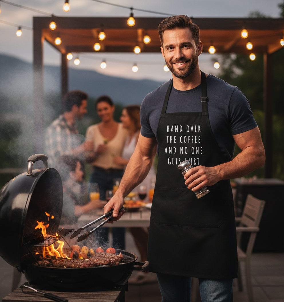 "Hand Over The Coffee" Designer Apron For Coffee Lovers