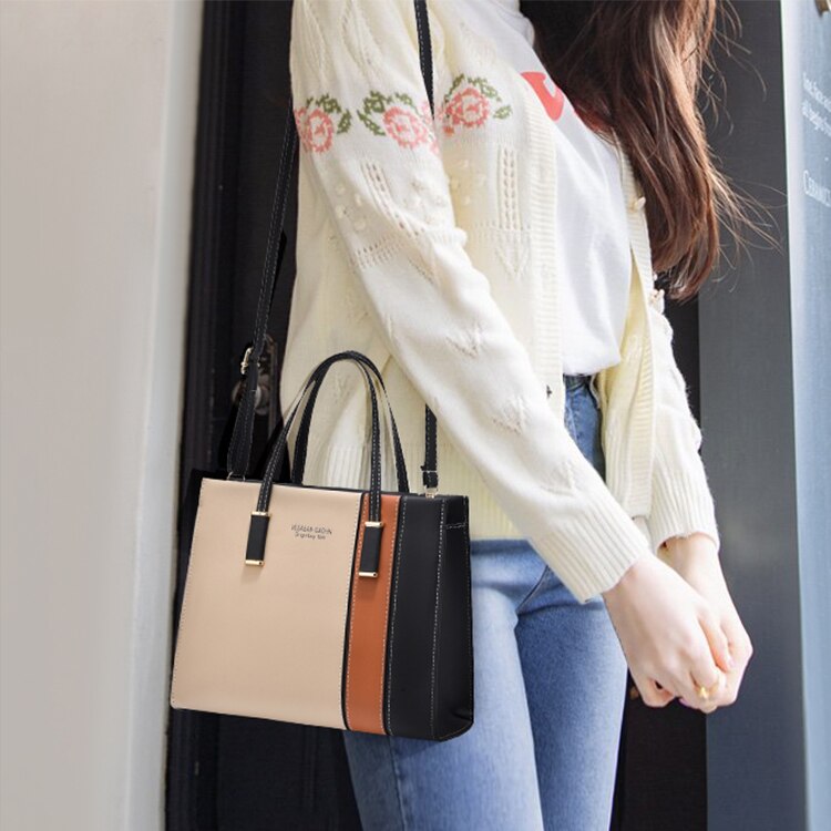 Tote Work Office Handbag Patchwork Design With Shoulder Strap