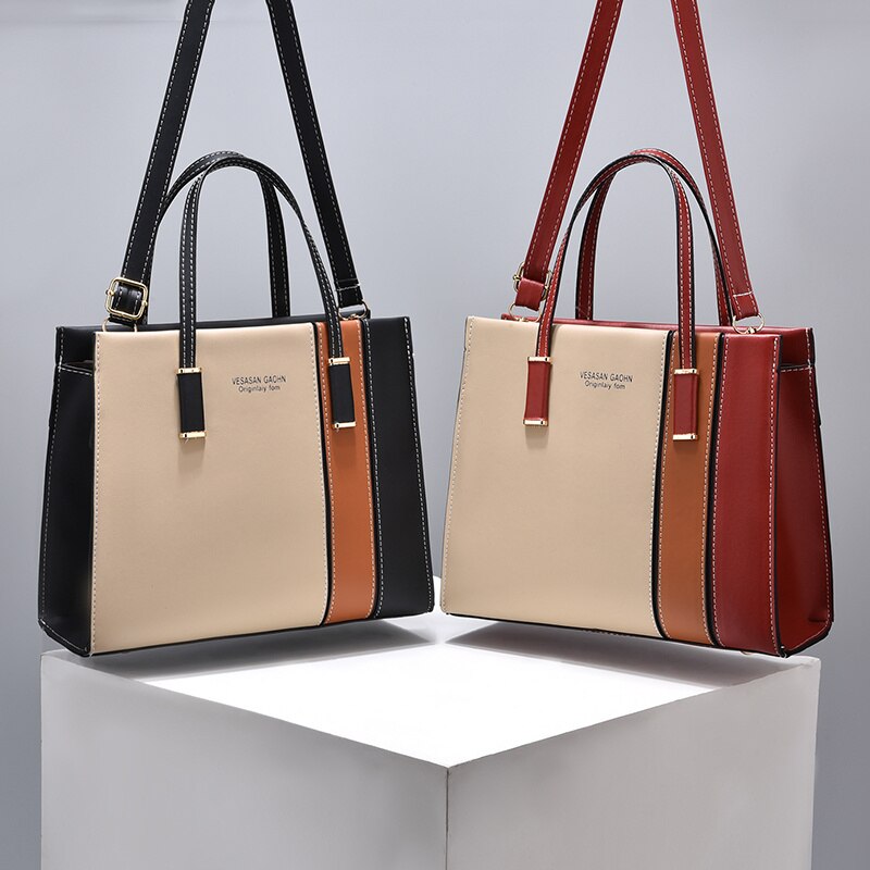 Tote Work Office Handbag Patchwork Design With Shoulder Strap