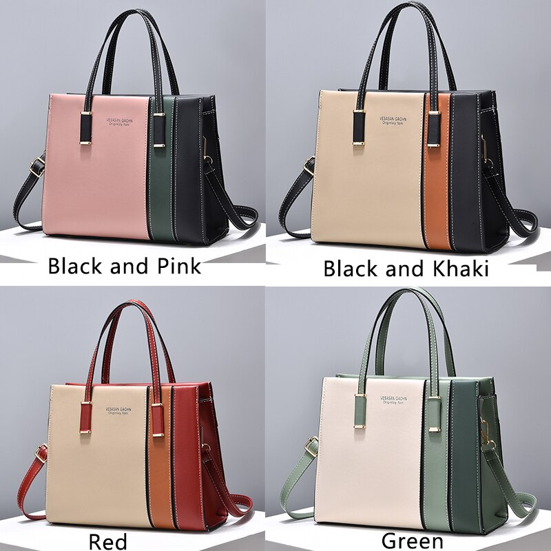 Tote Work Office Handbag Patchwork Design With Shoulder Strap