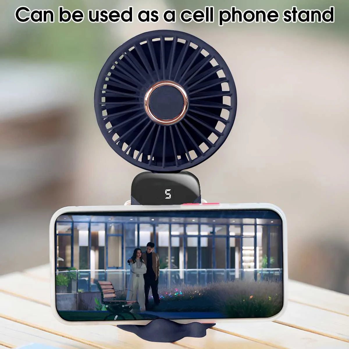 Handheld Mini Fan & Desk Phone Stand Portable Neck Hanging 5-Speed 1800mAh USB Rechargeable