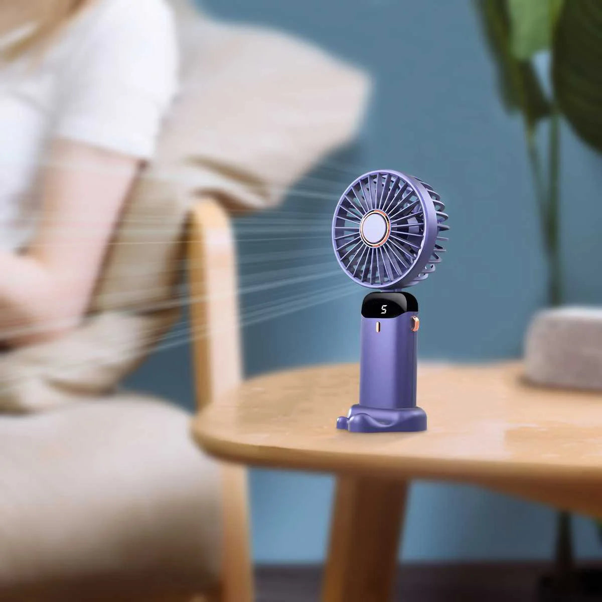 Personal Mini Cooling Fan and Desk Phone Stand Portable 5-Speed 1800mAh Rechargeable