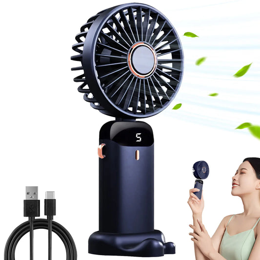 Handheld Mini Fan & Desk Phone Stand Portable Neck Hanging 5-Speed 1800mAh USB Rechargeable