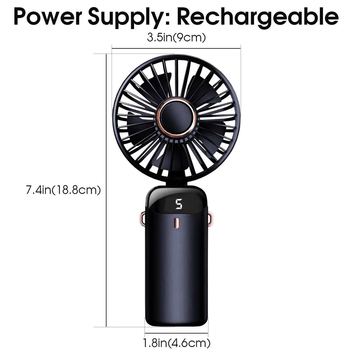 Handheld Mini Fan & Desk Phone Stand Portable Neck Hanging 5-Speed 1800mAh USB Rechargeable