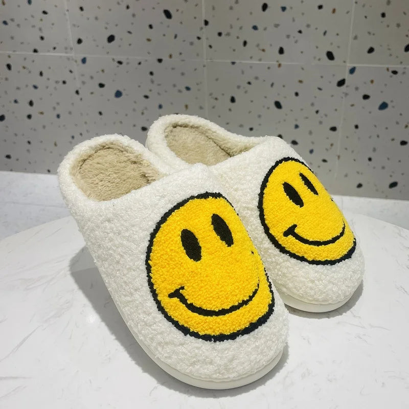 Smiley Face Slippers Happy Soft Fluffy Smiling Slides