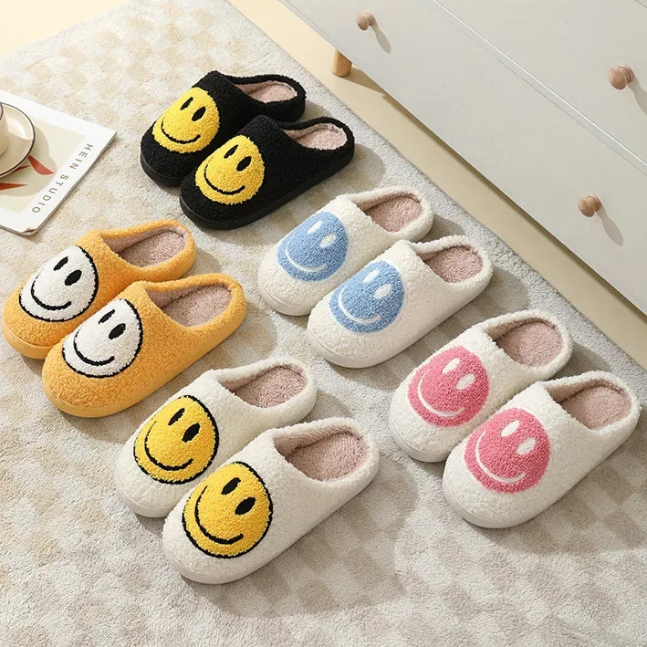 Smiley Face Slippers Happy Soft Fluffy Smiling Slides