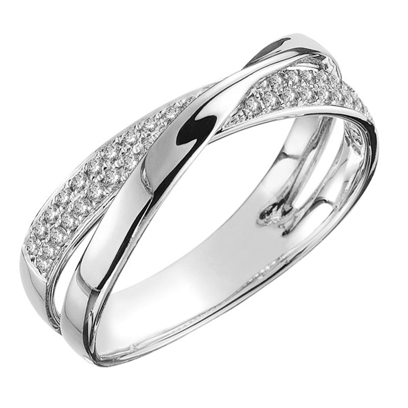 Dazzling X-Cross-Shape Ring Two-Tone CZ Stone Jewelry