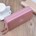 Double Zipper Purse Wallet Long Women's Clutch Wrist Bag