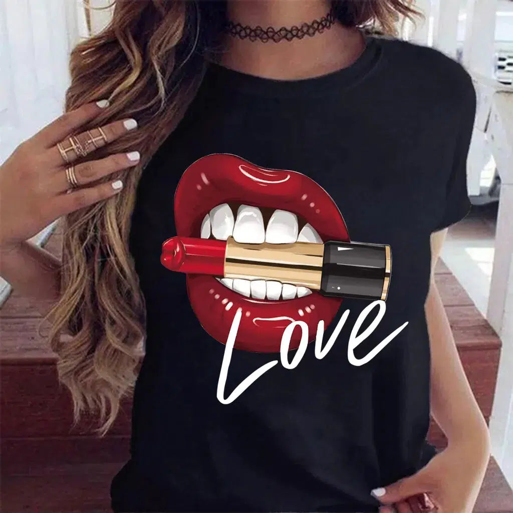 Kiss Lipstick Lips Creative Women's Soft T-Shirt Graphic Print Top