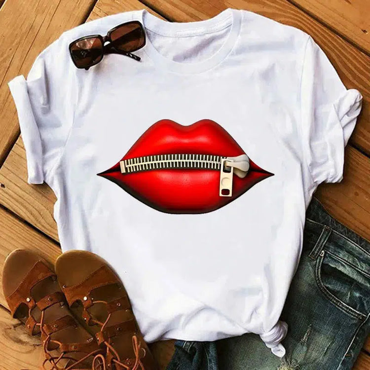 Kiss Lipstick Lips Creative Women's Soft T-Shirt Graphic Print Top