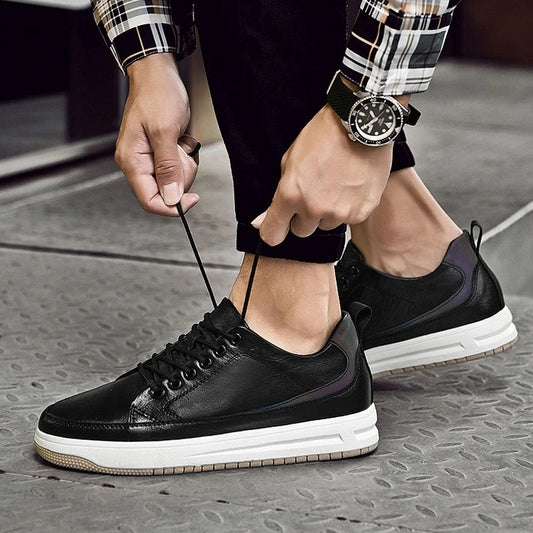 Height-Boosting 6cm Elevator Platform Shoes Genuine Cow Leather Sneakers Heightening Make You Tall