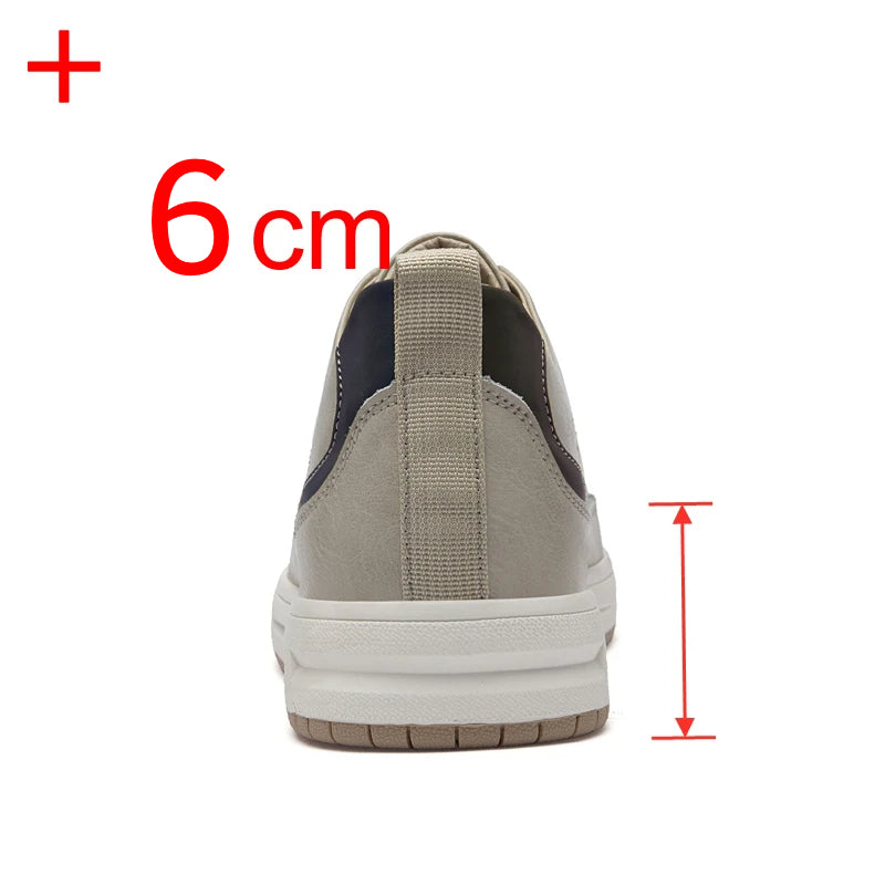 Height-Boosting 6cm Elevator Shoes Genuine Cow Leather Sneakers Heightening Make You Tall