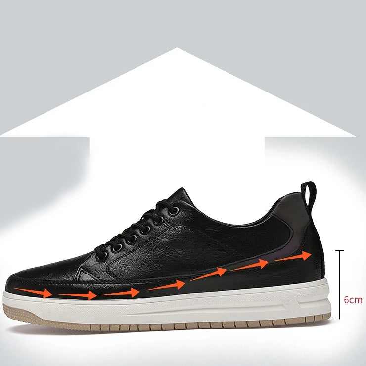 Platform 6cm Elevator Shoes Genuine Cow Leather Sneakers Make You Taller