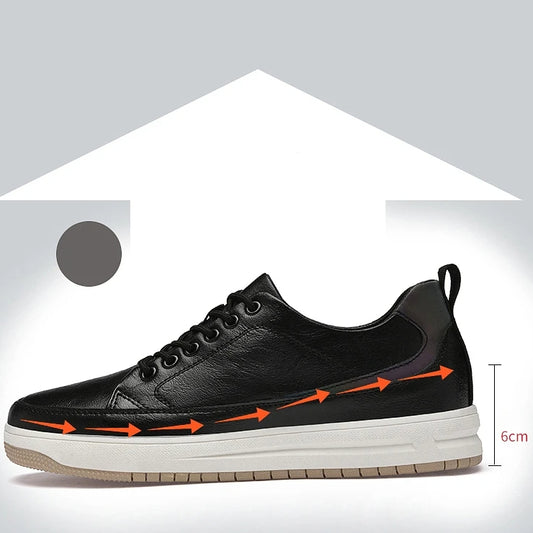 Height-Boosting 6cm Elevator Platform Shoes Genuine Cow Leather Sneakers Heightening Make You Tall