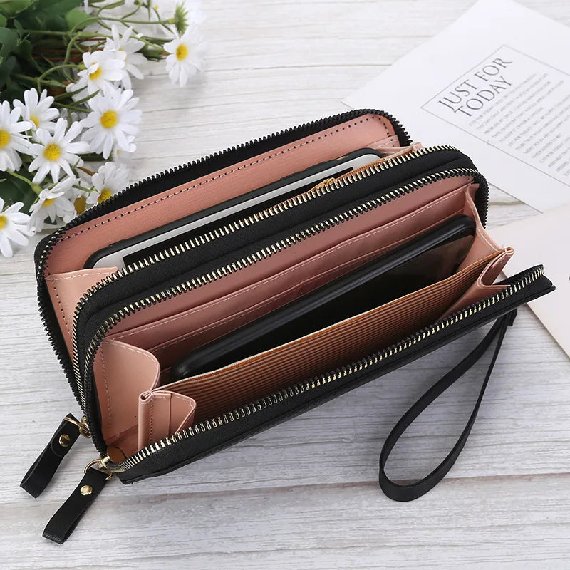 Women's Large Capacity Zipper Wallet Long Clutch PU Leather Mobile Phone Credit-Card Purse