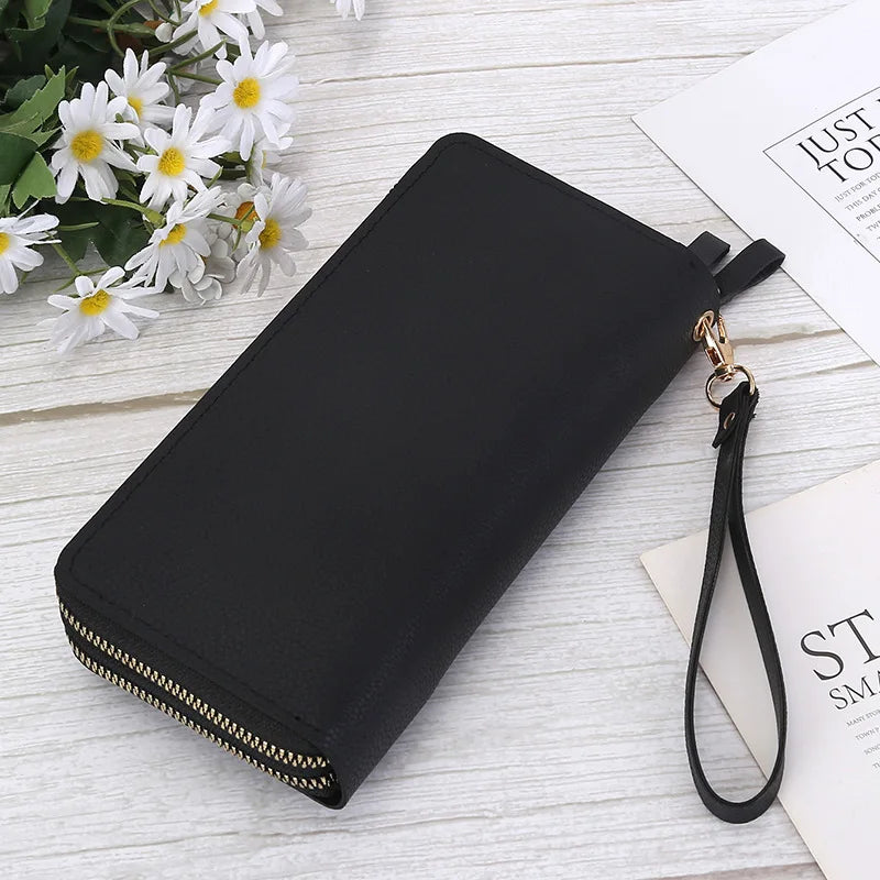 Double Zipper Purse Wallet Long Women's Clutch Wrist Bag