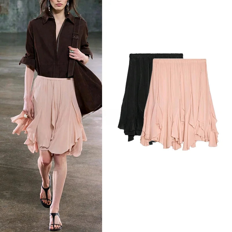 High Waist Ruffled Hem Skirt Women's