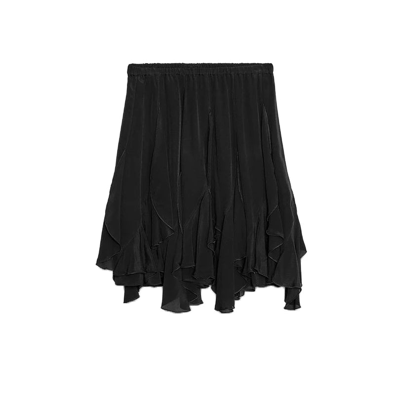 Women's High Waist Ruffled Flowing Hem Skirt