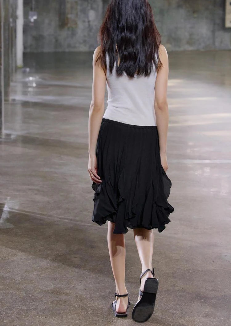 Women's High Waist Ruffled Flowing Hem Skirt