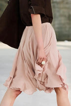 Women's Skirt Ruffled Hem Flowing Drapey Maxi