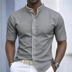 Short Sleeved Stretchy Shirt Mandarin Collar