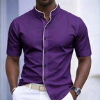 Short Sleeved Stretchy Shirt Mandarin Collar