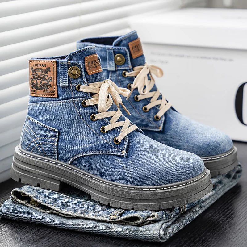 High Top Denim Canvas Boots