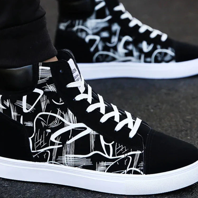K Pop Sneakers Hightops Graffiti Canvas Skateboarding Grunge Basketball Shoes