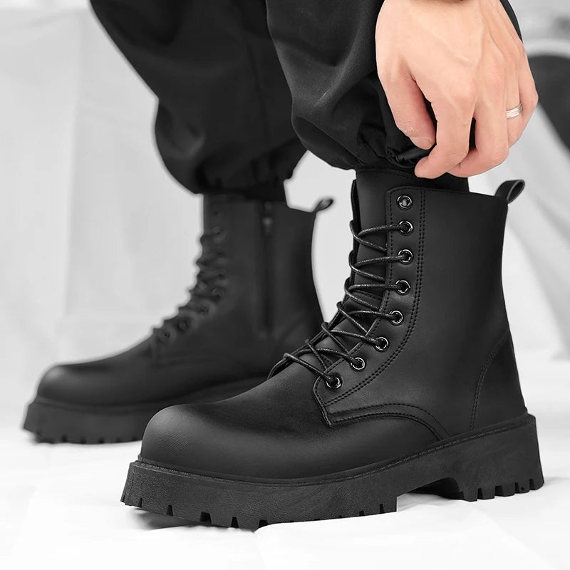 High Top Leather Chunky Boots