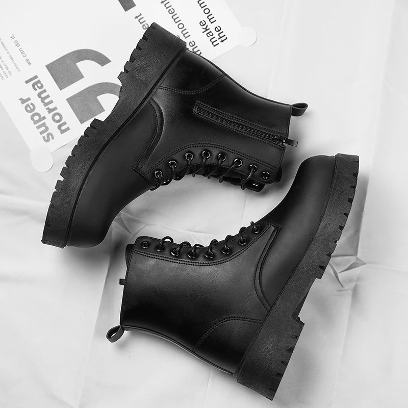 High Top Leather Chunky Boots