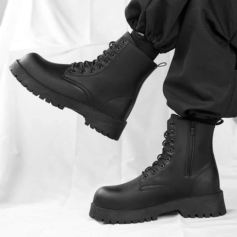High Top Leather Chunky Boots