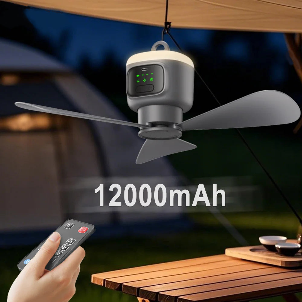 Home Portable Ceiling Fan 3 Speed With Night Light Outdoor Air Cooling Camping Tent Rechargeable 12000mAh