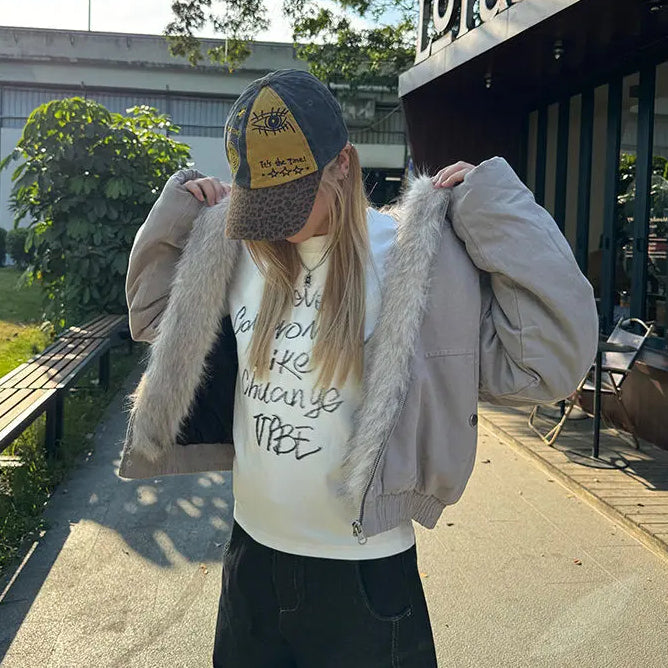 Hooded Fur Jacket Punk Vintage Retro Unisex