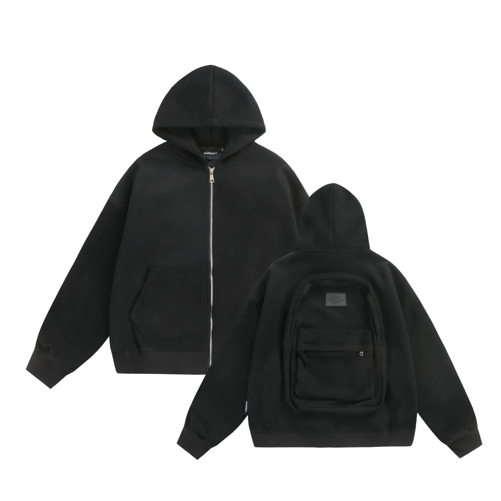 Hoodie Backpack Integrated Travel Compartment Full-Zip Hoodie