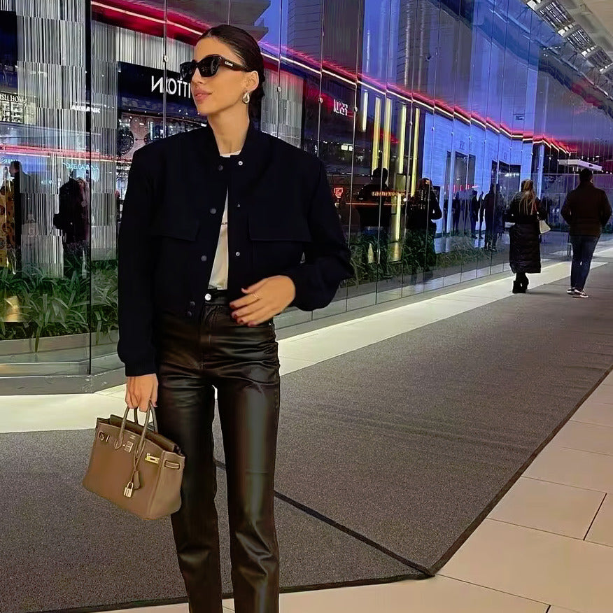 Bomber Jacket - Cropped Single-Breasted Classy Jacket Women's Wear