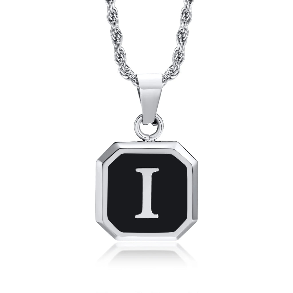 Name Initial Personalised Necklace A-Z Square Stainless Steel Pendant