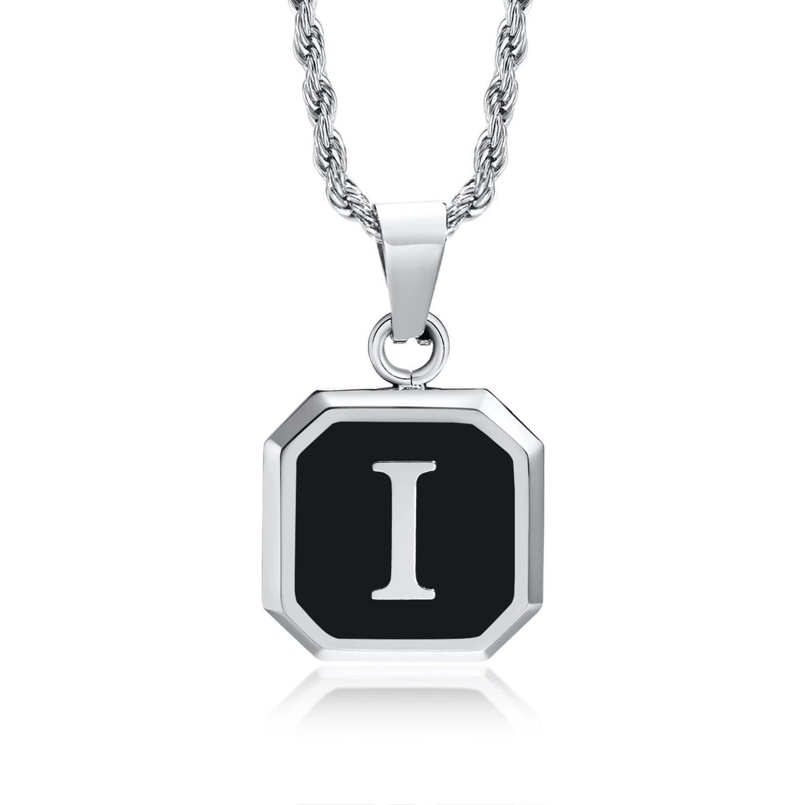 Name Initial Personalised Necklace A-Z Square Stainless Steel Pendant