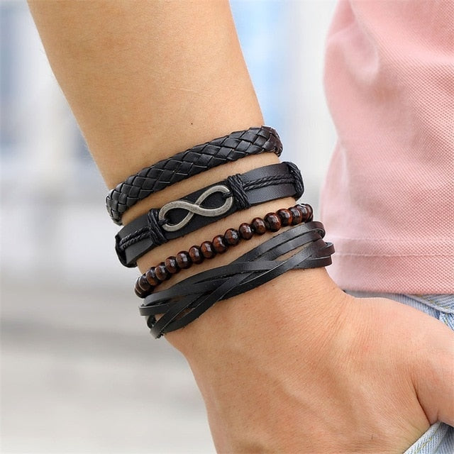 Stacked Bracelet Bangle Chunky Leather