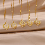 Initials Gold Necklace Zircon Flower Love Heart