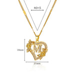 Initials Gold Necklace Zircon Flower Love Heart