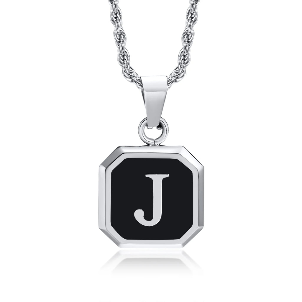 Name Initial Personalised Necklace A-Z Square Stainless Steel Pendant